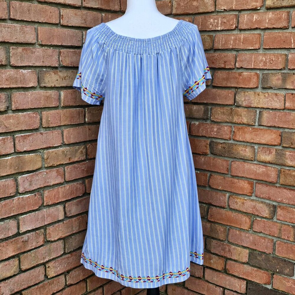 Andree by UNIT Dress. Blue White Striped Colorful Southwestern Embroidery Size M - Picture 8 of 15